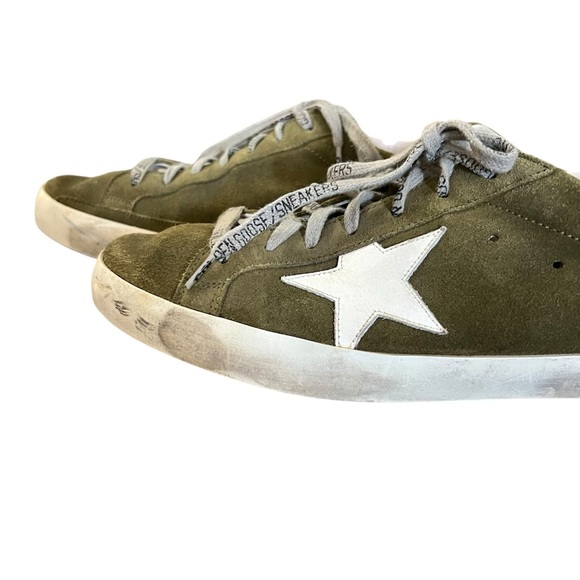 GOLDEN GOOSE SUPER STAR OLIVE GREEN & WHITE STAR MENS SNEAKER SIZE 42 (9) - Picture 4 of 12